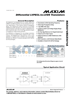 MAX9374-MAX9374A datasheet - Differential LVPECL-to-LVDS Translators