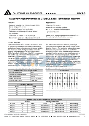 PAC500RGQ/R datasheet - P/ACTIVE HIGH PERFORMANCE GTL/ECL LOCAL TERMINATION NETWORK