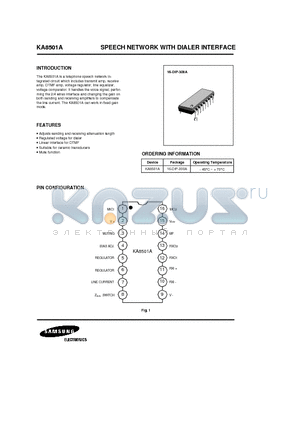 KA8501 datasheet - SPEECH NETWORK WITH DIALER INTERFACE