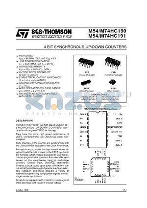 M54HC190B1R datasheet - 4 BIT SYNCHRONOUS UP/DOWN COUNTERS