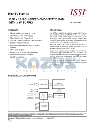 IS61LV12816L datasheet - 128K x 16 HIGH-SPEED CMOS STATIC RAM WITH 3.3V SUPPLY