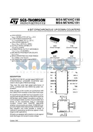 M54HC190F1R datasheet - 4 BIT SYNCHRONOUS UP/DOWN COUNTERS
