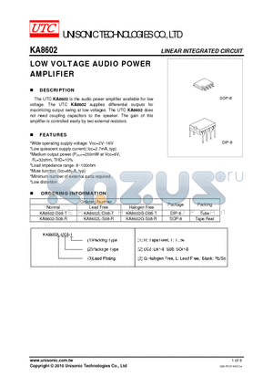 KA8602-S08-R datasheet - LOW VOLTAGE AUDIO POWER AMPLIFIER