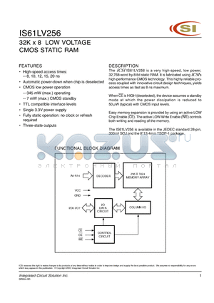IS61LV256-10JI datasheet - 32K X 8 LOW VOLTAGE CMOS STATIC RAM
