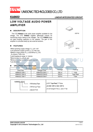 KA8602L-S08-T datasheet - LOW VOLTAGE AUDIO POWER AMPLIFIER