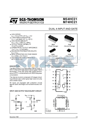 M54HC21 datasheet - DUAL 4-INPUT AND GATE