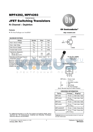 MPF4393 datasheet - JFET Switching Transistors N−Channel − Depletion