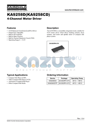 KA9258CDTF datasheet - 4-CH MOTOR DRIVER