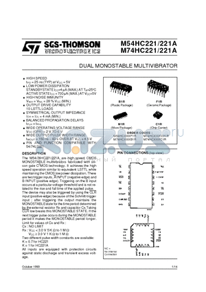 M54HC221AB1R datasheet - DUAL MONOSTABLE MULTIVIBRATOR