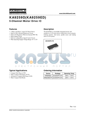 KA9259EDTF datasheet - 5-Channel Motor Drive IC