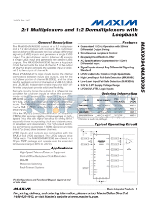 MAX9395EHJ datasheet - 2:1 Multiplexers and 1:2 Demultiplexers with Loopback