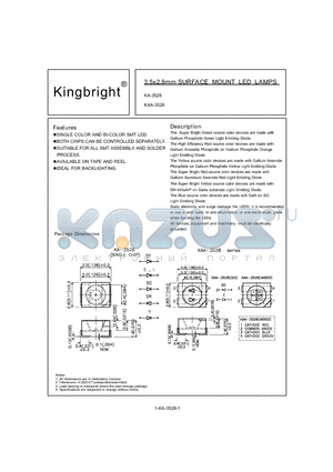 KAA-3528 datasheet - 3.5 x 2.8mm SURFACE MOUNT LED LAMPS