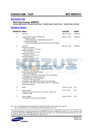 KAB01D100M-TNGP datasheet - Multi-Chip Package MEMORY