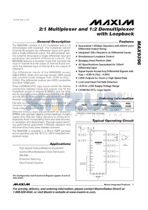 MAX9396 datasheet - 2:1 Multiplexer and 1:2 Demultiplexer with Loopback