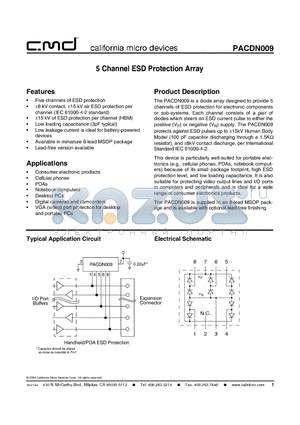 PACDN009 datasheet - 5 Channel ESD Protection Array