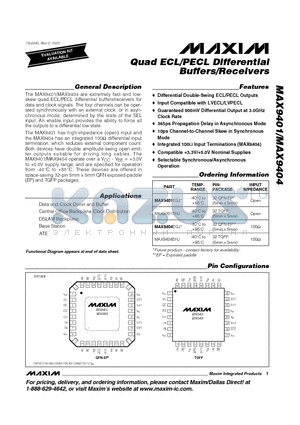 MAX9401EHJ datasheet - Quad ECL/PECL Differential Buffers/Receivers