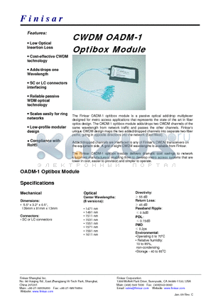 OADMF-1-49-LC datasheet - CWDM OADM-1 Optibox Module