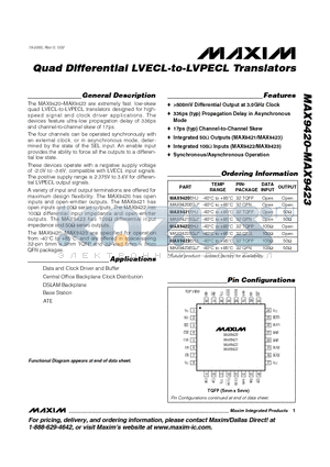 MAX9423 datasheet - Quad Differential LVECL-to-LVPECL Translators