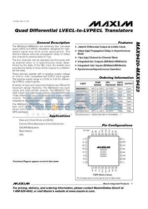 MAX9420 datasheet - Quad Differential LVECL-to-LVPECL Translators