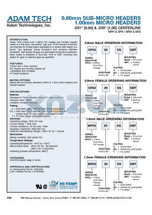 MPH204USMT datasheet - 0.80mm SUB-MICRO HEADERS 1.00mm MICRO HEADERS