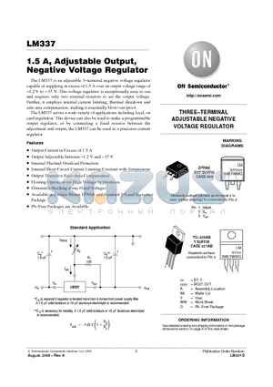 LM337BD2T datasheet - 1.5 A, Adjustable Output, Negative Voltage Regulator