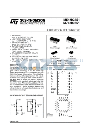 M54HC251 datasheet - 8 BIT SIPO SHIFT REGISTER