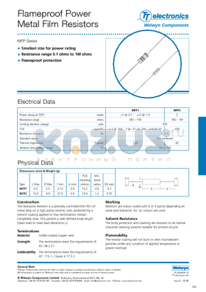 MFP1 datasheet - Flameproof Power Metal Film Resistors