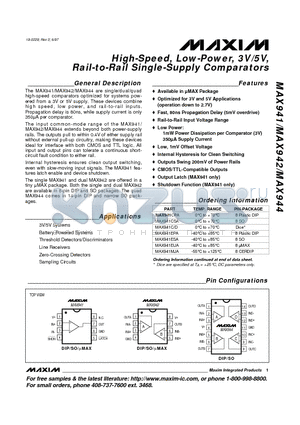 MAX944 datasheet - High-Speed, Low-Power, 3V/5V, Rail-to-Rail Single-Supply Comparators