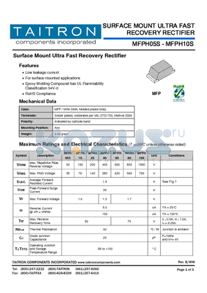 MFPH4S datasheet - Surface Mount Ultra Fast Recovery Rectifier