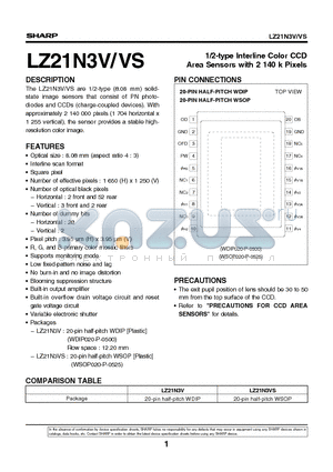 LZ21N3V datasheet - 1/2-type Interline Color CCD Area Sensors with 2 140 k Pixels