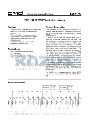 PACS1284 datasheet - P/ACTIVE IEEE 1284 ECP/EPP TERMINATION NETWORK