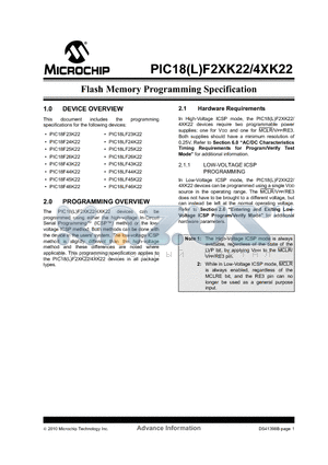 PIC18LF43K22 datasheet - Flash Memory Programming Specification