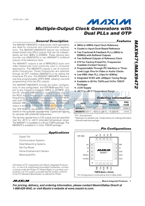 MAX9472EUD datasheet - Multiple-Output Clock Generators with Dual PLLs and OTP