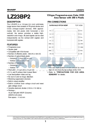 LZ23BP2 datasheet - 1/3-type Progressive-scan Color CCD Area Sensor with 350 k Pixels