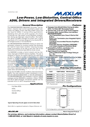 MAX9481EUP datasheet - Low-Power, Low-Distortion, Central-Office