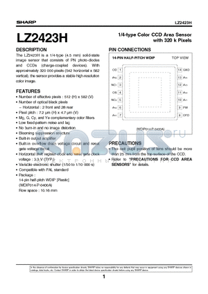 LZ2423H datasheet - 1/4-type Color CCD Area Sensor with 320 k Pixels