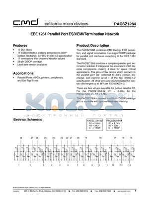 PACSZ1284-04QR datasheet - IEEE 1284 Parallel Port ESD/EMI/Termination Network
