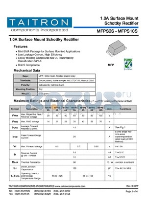 MFPS8S datasheet - 1.0A Surface Mount Schottky Rectifier
