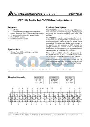 PACSZ1284-01Q datasheet - P/ACTIVE IEEE 1284 ECP/EPP TERMINATION NETWORK