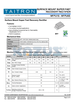 MFPU6S datasheet - Surface Mount Super Fast Recovery Rectifier