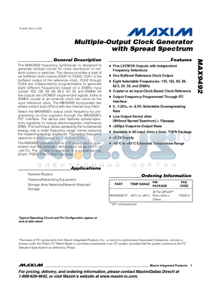 MAX9492ETP datasheet - Multiple-Output Clock Generator with Spread Spectrum