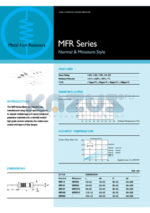 MFR datasheet - Metal Film Resistors Normal & Miniature Style