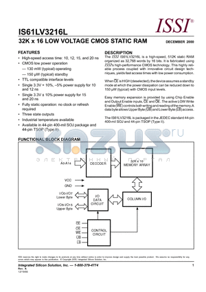 IS61LV3216L-12T datasheet - 32K x 16 LOW VOLTAGE CMOS STATIC RAM