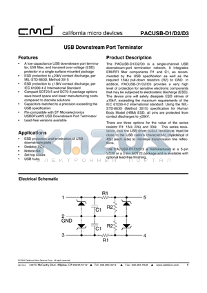 PACUSB-D1Y5R datasheet - USB Downstream Port Terminator