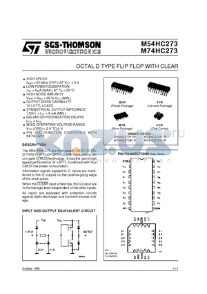 M54HC273F1R datasheet - OCTAL D TYPE FLIP FLOP WITH CLEAR