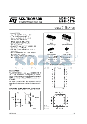 M54HC279 datasheet - QUAD S - R LATCH