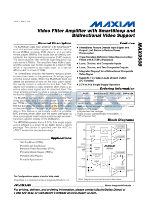 MAX9508ATE datasheet - Video Filter Amplifier with SmartSleep and Bidirectional Video Support