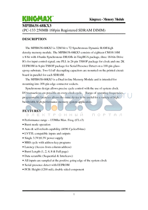 MPIB63S-68KX3 datasheet - PC-133 256MB 168pin Registered SDRAM DIMM