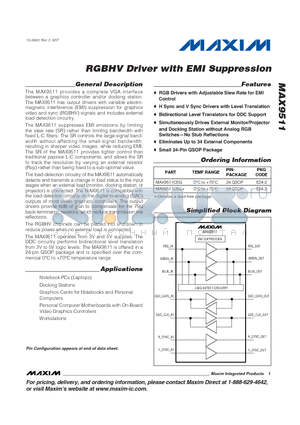 MAX9511CEG datasheet - RGBHV Driver with EMI Suppression