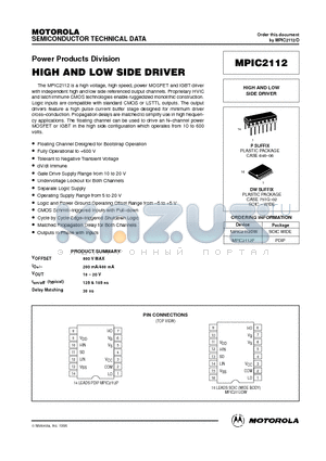 MPIC2112DW datasheet - HIGH AND LOW SIDE DRIVER